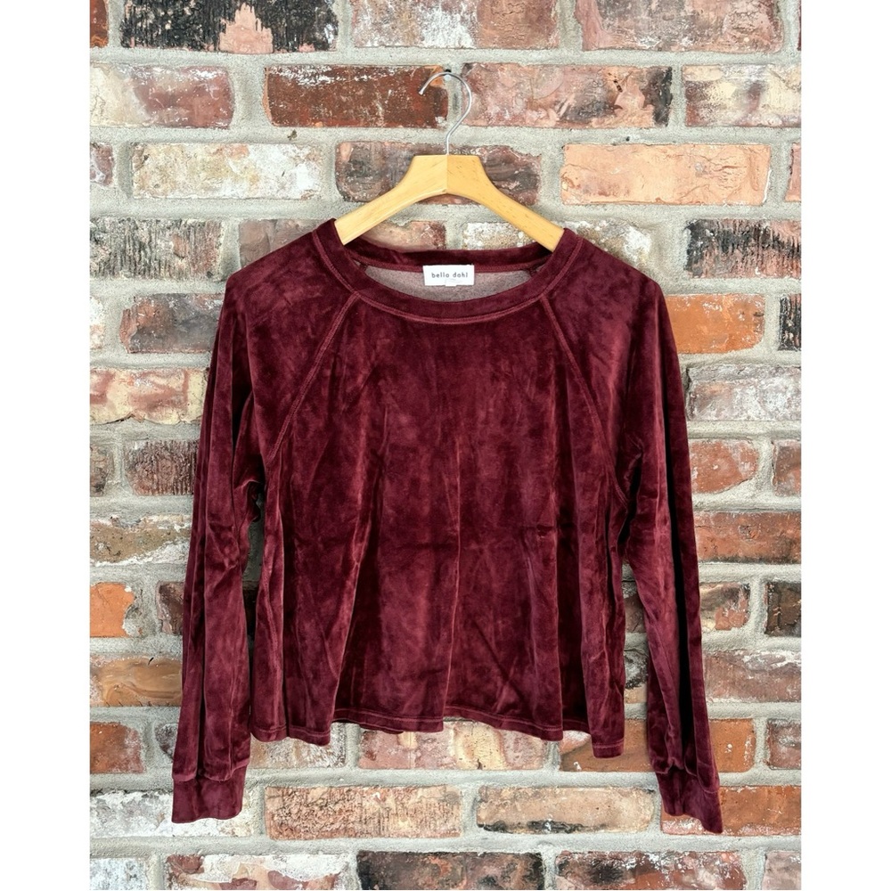 Bella Dahl Burgundy Velvet Boxy Long Sleeve Shirt Top, M